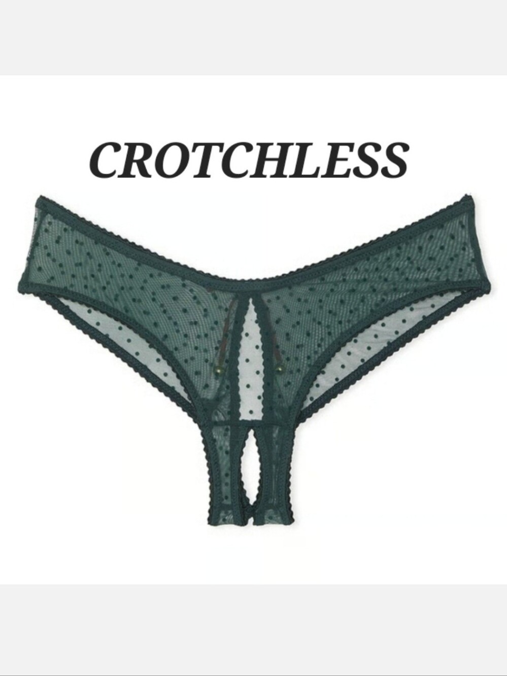 Victoria's Secret Very Sexy Jingle Bells Mesh Crotchless Cheeky Panty GREEN S